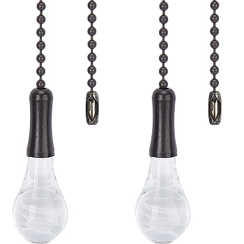 Glass Celling Fan Pull Chain Extender, with Iron Ball Chain, Light Bulb Pendant Decoration, Clear, 540mm