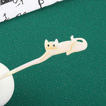 Cute Cat Cellulose Acetate Hair Sticks, with Rhinestones, Hair Accessories for Women & Girls, White, 17.7x7.2x2.5cm