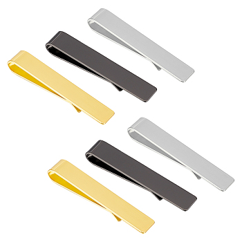 6Pcs 3 Colors 304 Stainless Steel Tie Clip, Rectangle, Mixed Color, 48x8x6.5mm, 2pcs/color