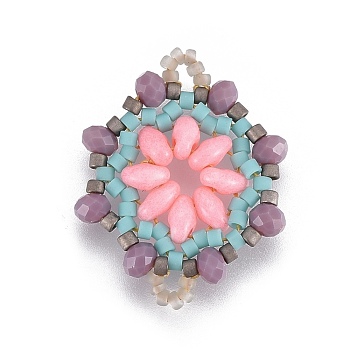 MIYUKI & TOHO Handmade Japanese Seed Beads Links, Loom Pattern, Flower, Pink, 24~25.6x19~19.2x3.2~3.6mm, Hole: 1.5~1.6mm