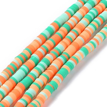 Handmade Polymer Clay Beads Strands, for DIY Jewelry Crafts Supplies, Heishi Beads, Disc/Flat Round, Coral, 3x0.6~1.2mm, Hole: 1.6~1.8mm, about 412pcs/strand, 15.94 inch(40.5cm)
