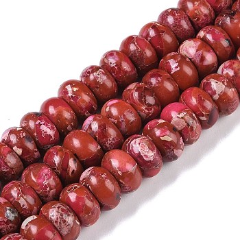 Dyed Synthetic Imperial Jasper Beads Strands, Rondelle, FireBrick, 10x6mm, Hole: 1.5mm, about 68pcs/strand, 15.75''(40cm)