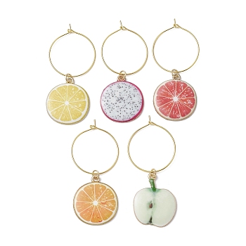Fruits Alloy Enamel Wine Glass Charms, with Brass Hoop Earring Findings, Mixed Color, 56~60mm