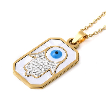 Hamsa Hand with Evil Eye Natural Shell Enamel Pendant Necklaces, with 304 Stainless Steel Cable Chains, Golden, 16.02 inch(40.7cm)