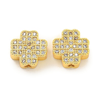 Brass Cubic Zirconia Beads, Long-Lasting Plated, Lead Free & Cadmium Free, Clover, Real 18K Gold Plated, 11x11x5mm, Hole: 1.6mm