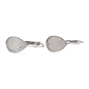 304 Stainless Steel Leverback Earring Settings, with Bumpy Pattern, for Cabochons, with Teardrop, Stainless Steel Color, 26x11x17mm, Pin: 1mm, 10x14.5mm inner diameter