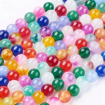 Natural White Jade Beads Strands, Dyed, Round, Colorful, Mixed Color, 6~6.5mm, Hole: 1mm, about 60pcs/strand, 12.7 inch(32.5cm)