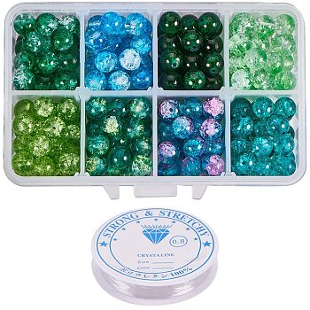 Baking Painted Crackle Glass Beads, Round, Mixed Color, 8mm, Hole: 1.3~1.6mm, about 30pcs/compartments, 240pcs/box