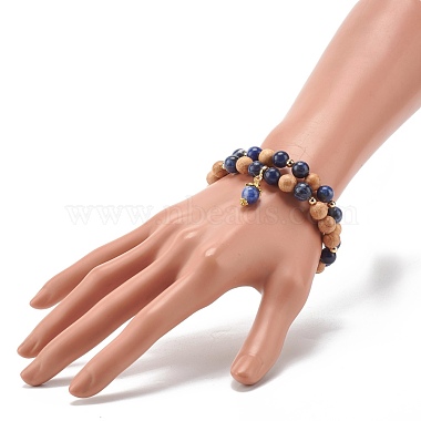 Ensemble de bracelets extensibles de perles rondes en sodalite naturelle et en bois(BJEW-JB07165-04)-3