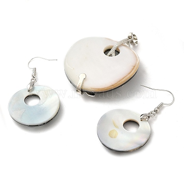 Natural Paua Shell Donut & White Shell Flower Jewelry Set(SJEW-E051-01P)-2