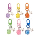 6Pcs Gradient Color Luminous Opaque Resin Pendant Decorations, with Metal Swivel Clasps & Synthetic Turquoise & Iron Flat Head Pins, Turtle, Mixed Color, 58mm, 6pcs/set(HJEW-JM03141-S)