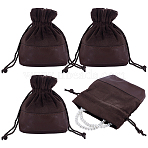 3Pcs Velvet & PU Leather Storage Bags, Drawstring Bags, Rectangle, Black, 11x11.7x0.65cm(TP-NB0001-89C)