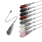Natural & Synthetic Gemstone Pointed Dowsing Pendulum Big Pendants, Lead Free & Cadmium Free, with Platinum Tone Brass Findings, Hexagonal Cone, 265mm, Hole: 2mm(G-H285-06P-A)