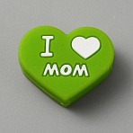 Heart with Word I Love Mom Silicone Beads, Lime Green, 19.5x25x10mm, Hole: 2.5mm(SIL-WH0001-61J)