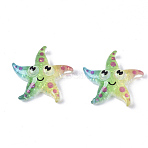 Resin Cabochons, with Glitter Powder, Starfish, Colorful, 21x21.5x6.5mm(CRES-R430-05)
