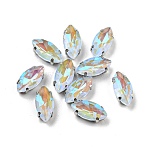 Mocha Fluorescent(MI) Horse Eye Sew on Rhinestone, Multi-strand Links, with Brass Prong Settings, Garments Accessories, Light Sapphire, 12x6x4~5mm, Hole: 1mm(GGLA-R043-01A-P01)