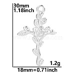 Non-Tarnish Stainless Steel Pendants, Rose Cross, Stainless Steel Color, 30x18mm(HUDU-PW0001-016P)