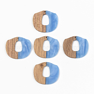Opaque Resin & Walnut Wood Pendants,Cornflower Blue, 33x38x3mm, Hole: 2mm(RESI-S389-045A-C01)