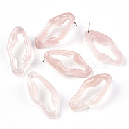 Transparent Resin Stud Earrings, Imitation Gemstone Style, with Stainless Steel Pins, Nuggets, Pink, 36x18.5mm, Pin: 0.7mm(EJEW-T012-05-B03)