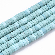 Synthetic Turquoise Beads Strands, Dyed, Heishi Beads, Disc, Pale Turquoise, 4x1~2mm, Hole: 0.7mm, about 195~213pcs/strand, 14.96 inch~15.31 inch(38~38.9cm)(TURQ-N215-01J)