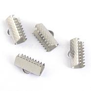 304 Stainless Steel Ribbon Crimp Ends, Stainless Steel Color, 7~8x13mm, Hole: 2.5mm(STAS-S047-059)