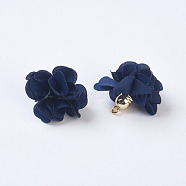 Cloth Pendant Decorations, with Acrylic Findings, Flower, Prussian Blue, 25~30x28~35mm, Hole: 2mm(X-FIND-P026-D03)
