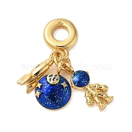 Rack Plating Brass Blue Enamel European Dangle Charms, Rocket & Planet & Spaceman Large Hole Pendants, Cadmium Free & Lead Free, Long-Lasting Plated, Real 18K Gold Plated, 28mm, Hole: 5mm(KK-P279-31G)