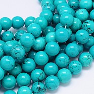 Natural Magnesite Round Bead Strands, Dyed & Heated, Medium Turquoise, 10mm, Hole: 2mm, about 40pcs/strand, 15.55 inch(TURQ-E022-38B-10mm)