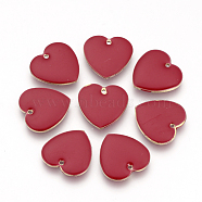 Brass Enamel Pendants, Enamelled Sequins, Heart, Red, 16x16x3mm, Hole: 1mm(X-KK-Q679-05G)