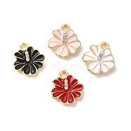Alloy Enamel Charms, with Crystal Rhinestone, Cadmium Free & Nickel Free & Lead Free, Hibiscus Flower Charm, Light Gold, Mixed Color, 14x12x4mm, Hole: 1.6mm(ENAM-F144-01)