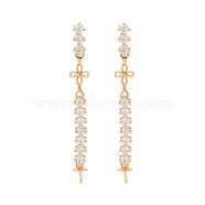 Brass Micro Pave Clear Cubic Zirconia Stud Earring Findings, for Half Drilled Beads, Nickel Free, Chinese Knot, Real 18K Gold Plated, 36x4.5mm, Pin: 0.6mm, pin: 0.6mm(for half drilled beads)(KK-S364-145)