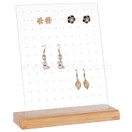 Acrylic Slant Back Earrings Display Stands, with Wood Base, L-Shaped Earring Organizer Holder for Earring Storage, Clear, 24x7.1x18cm(EDIS-WH0005-25B)