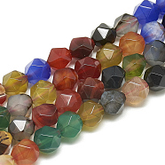 Natural Agate Beads Strands, Faceted, Dyed, Round, 7.5~8x7~8x7~8mm, Hole: 1mm, about 47pcs/14.9 inch(G-S300-99-8mm)