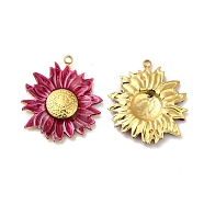 Real 18K Gold Plated 304 Stainless Steel Pendants, with Enamel, Flower Charm, Medium Violet Red, 23.5x20.5x3mm, Hole: 1.4mm(STAS-A084-29G-07)