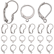 60Pcs 3 Styles 304 Stainless Steel Leverback Earring Findings, with Loop, Stainless Steel Color, 14.5~19.5x10~12x1.5~3mm, Hole: 1~1.2mm, Pin: 0.8~1x0.8mm, 20pcs/style(STAS-SC0008-14)