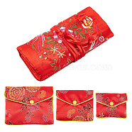 AHADERMAKER 4Pcs 4 Style Embroidery Damask Cloth Pouches, Silk Bundle Pocket, with Snap Button and Zipper, Small Gift Bags for Jewelry, Mixed Color, 28~10.2x8~19.8cm, 1pc/style(ABAG-GA0001-13)