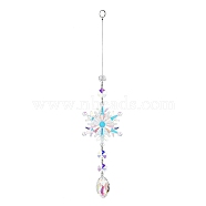 AB Color Glass Snowflake Pendant Decorations, Glass Charms and Iron Ring Suncatcher Window Hanging Ornament, Horse Eye, 293mm(AJEW-Q144-02P-04)