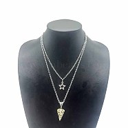 Star Pendant Necklaces, Natural Green Aventurine Hexagonal Cone Necklace, Double Layer Necklaces(NY0119-10)