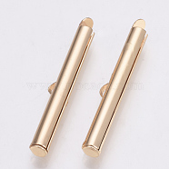 Brass Slide On End Clasp Tubes, Slider End Caps, Light Gold, 6x35x4mm, Hole: 1x3mm, Inner Diameter: 3mm(KK-Q747-11H-KC)