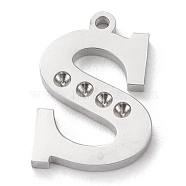 304 Stainless Steel Letter Pendant Rhinestone Settings, Stainless Steel Color, Letter.S, S: 16.5x11x1.5mm, Hole: 1.2mm, Fit for 1.6mm rhinestone(STAS-J028-01S)