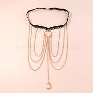 Alloy Rhinestone Sexy Multilayer Tassel Leg Chain, Thigh Body Chain for Women Girls, Moon, 180~350mm(WG728BB-05)