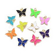 Brass Enamel Pendants, with Jump Ring, Cadmium Free & Nickel Free & Lead Free, Real 16K Gold Plated, Butterfly, Mixed Color, 16x23.5x2mm, Jump Ring: 5x1mm, 3mm inner diameter(KK-Q283-007-NR)