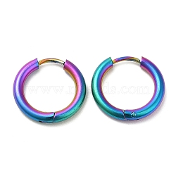 Ion Plating(IP) Titanium Alloy Huggie Hoop Earrings for Women, Rainbow Color, 10 Gauge, 17x2.5mm(EJEW-A100-01E-RC)