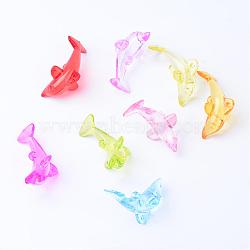 Transparent Acrylic Pendants, Dolphin, Mixed Color, 24x44.5x24.5mm, Hole: 2mm, about 149pcs/500g(TACR-S132-09)