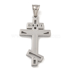 304 Stainless Steel Pendants, with Crystal Rhinestones, Cross Charm, Stainless Steel Color, 42x24.5x3mm, Hole: 7x5mm(STAS-D110-15AS)