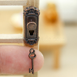 Miniature Alloy Door Lock & Key, for Dollhouse Accessories Pretending Prop Decorations, Red Copper, 13.5~23.8x4.3~8.5mm, 2pcs/set(MIMO-PW0001-044C-R)