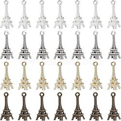 80Pcs 4 Colors Tibetan Style Alloy Pendants, Cadmium Free & Lead Free, Eiffel Tower, Mixed Color, 22.5x8.2x8.2mm, Hole: 1.6mm, 20pcs/style(PALLOY-NB0002-10)