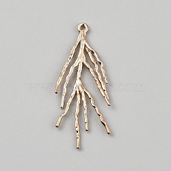 Brass Pendants, Branch, Golden, 40~41x17~20.5x1.5~2mm, Hole: 1.2~1.4mm(KK-WH20007-14G)