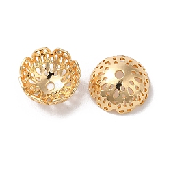 Brass Bead Caps, Multi-Petal Flower, Real 18K Gold Plated, 12x6mm, Hole: 1.6mm(KK-G465-52A-G)