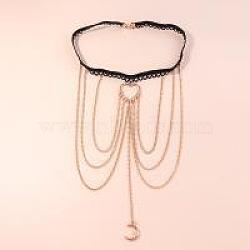 Alloy Rhinestone Sexy Multilayer Tassel Leg Chain, Thigh Body Chain for Women Girls, Moon, 180~350mm(WG728BB-05)